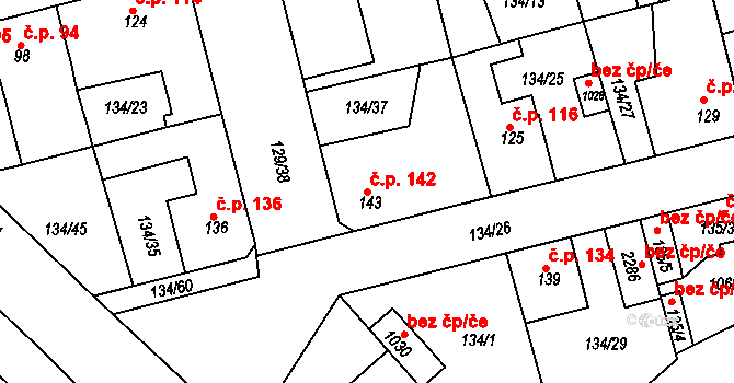 Lobeček 142, Kralupy nad Vltavou na parcele st. 143 v KÚ Lobeček, Katastrální mapa