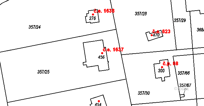 Hradištko 1637 na parcele st. 456 v KÚ Hradištko pod Medníkem, Katastrální mapa