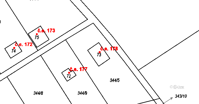 Libeř 178 na parcele st. 73 v KÚ Libeř, Katastrální mapa