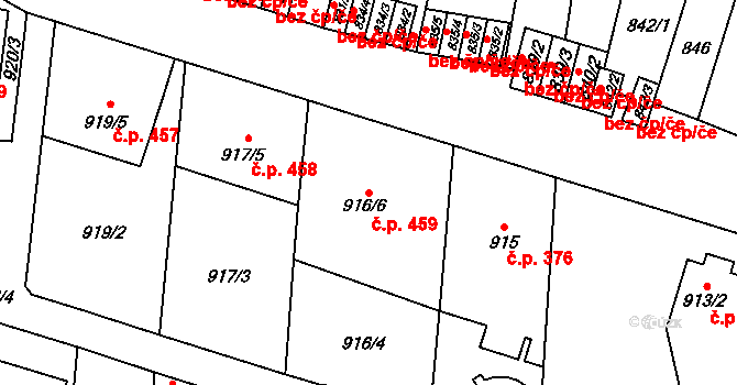 Jakubské Předměstí 459, Jaroměř na parcele st. 916/6 v KÚ Jaroměř, Katastrální mapa