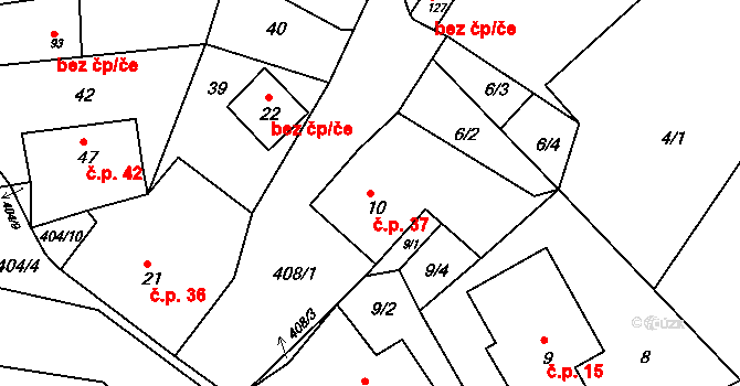 Jizbice 37, Náchod na parcele st. 10 v KÚ Jizbice u Náchoda, Katastrální mapa