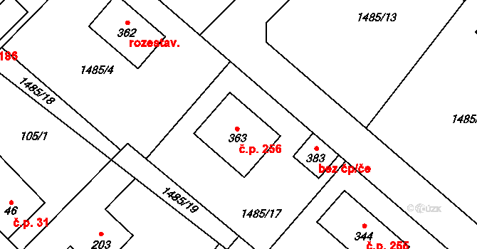 Čejov 256 na parcele st. 363 v KÚ Čejov, Katastrální mapa