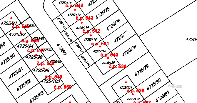 Syrovice 540 na parcele st. 4725/118 v KÚ Syrovice, Katastrální mapa