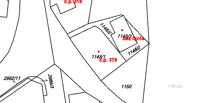 Bludov 378 na parcele st. 1148/1 v KÚ Bludov, Katastrální mapa