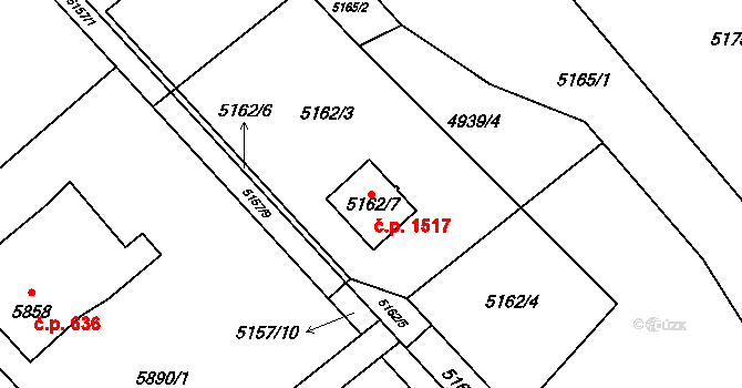 Bystřice 1517 na parcele st. 5162/7 v KÚ Bystřice nad Olší, Katastrální mapa