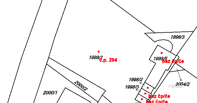 Kopřivnice 294 na parcele st. 1998/1 v KÚ Kopřivnice, Katastrální mapa
