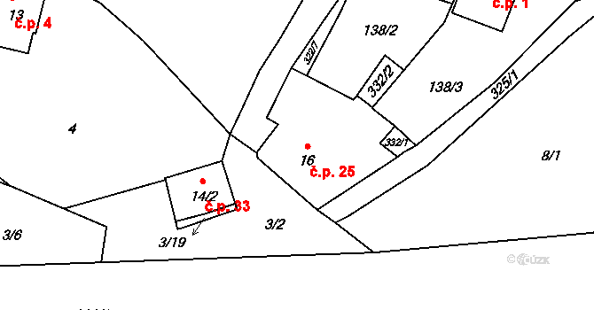 Kosmo 25, Šumavské Hoštice na parcele st. 16 v KÚ Kosmo, Katastrální mapa