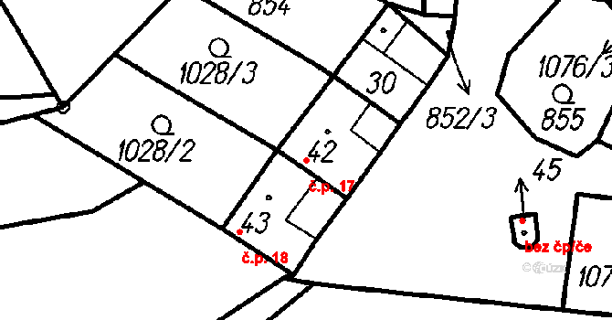 Doubrava 17, Vlachovo Březí na parcele st. 42 v KÚ Uhřice u Vlachova Březí, Katastrální mapa