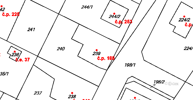 Senec 188, Zruč-Senec na parcele st. 239 v KÚ Senec u Plzně, Katastrální mapa