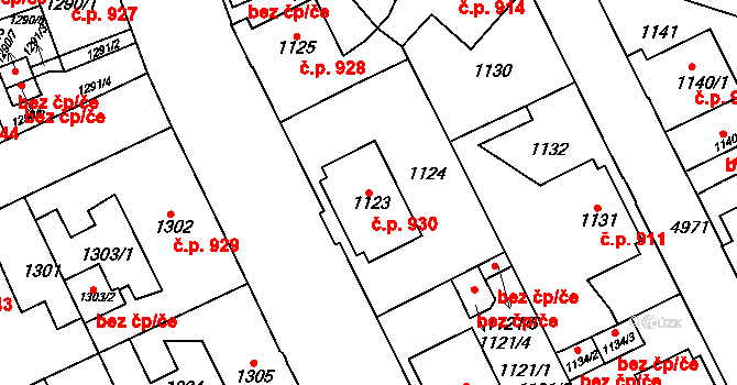 Louny 930 na parcele st. 1123 v KÚ Louny, Katastrální mapa