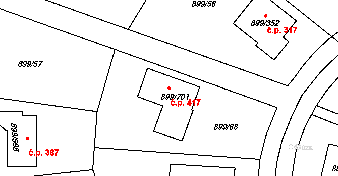 Skorotice 417, Ústí nad Labem na parcele st. 899/701 v KÚ Skorotice u Ústí nad Labem, Katastrální mapa