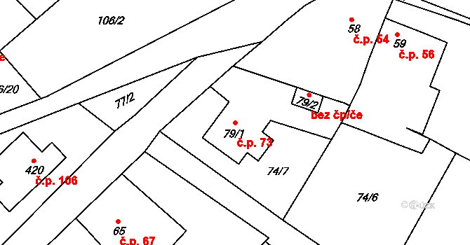 Štěpánovsko 73, Týniště nad Orlicí na parcele st. 79/1 v KÚ Štěpánovsko, Katastrální mapa