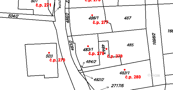 Dobruška 278 na parcele st. 483/1 v KÚ Dobruška, Katastrální mapa
