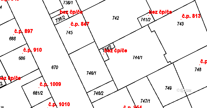 Ratíškovice 98184733 na parcele st. 744/2 v KÚ Ratíškovice, Katastrální mapa