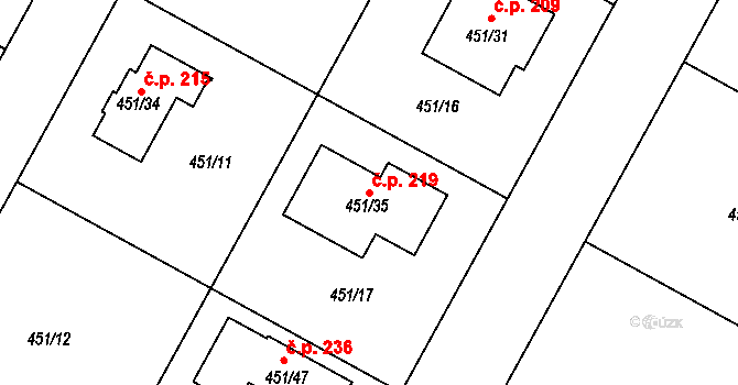 Libišany 219 na parcele st. 451/35 v KÚ Libišany, Katastrální mapa