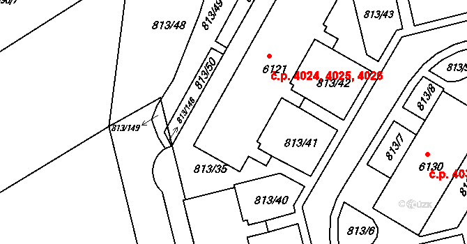 Kroměříž 4024,4025,4026 na parcele st. 6121 v KÚ Kroměříž, Katastrální mapa