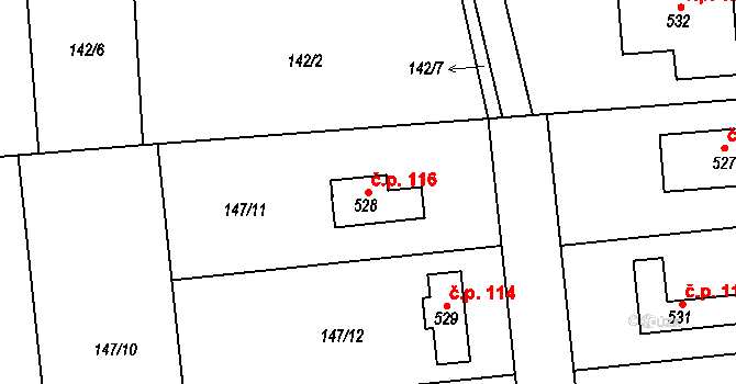 Všenice 116 na parcele st. 528 v KÚ Všenice, Katastrální mapa