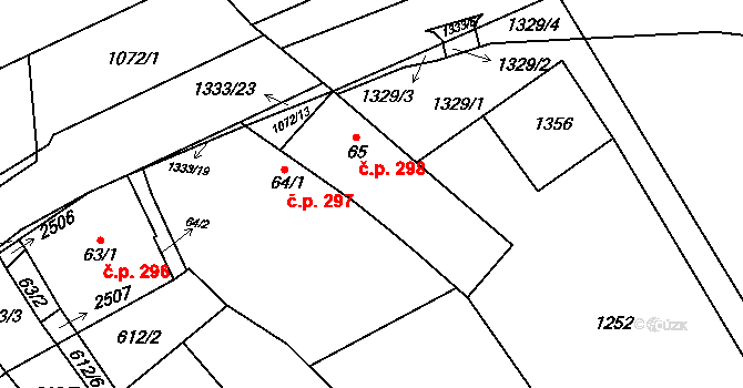 Chlupice 298, Hostěradice na parcele st. 65 v KÚ Chlupice, Katastrální mapa