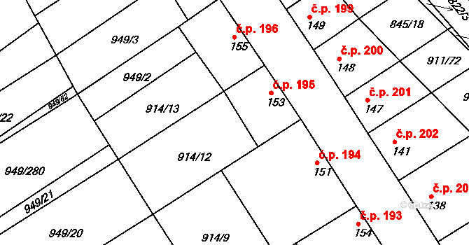 Jezeřany-Maršovice 195 na parcele st. 153 v KÚ Maršovice, Katastrální mapa