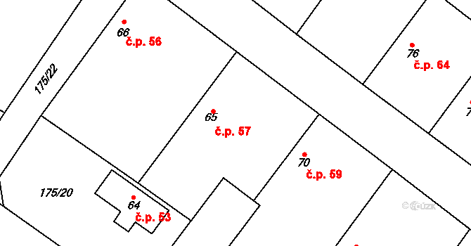 Nouzov 57, Chotěšice na parcele st. 65 v KÚ Nouzov u Dymokur, Katastrální mapa