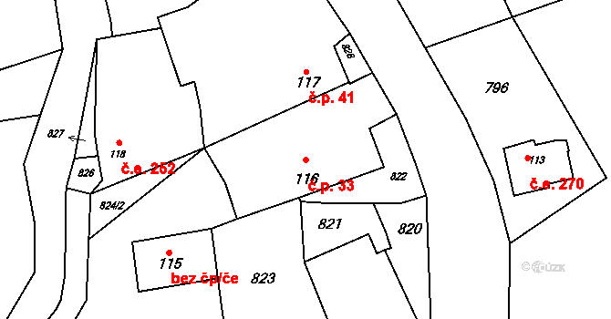 Bahno 33, Černíny na parcele st. 116 v KÚ Bahno, Katastrální mapa