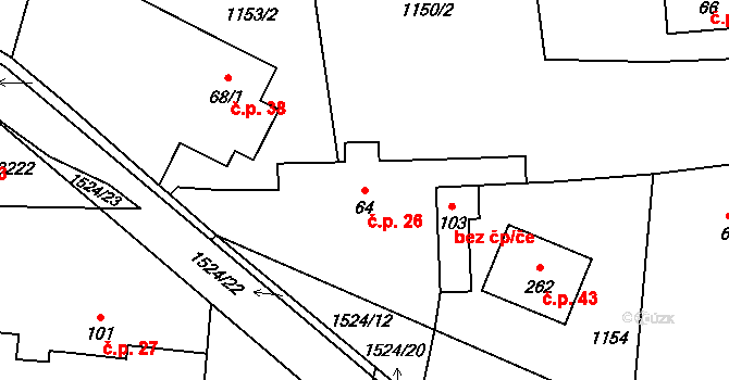 Holšice 26, Chabeřice na parcele st. 64 v KÚ Chabeřice, Katastrální mapa
