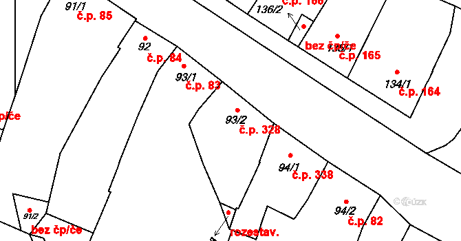Lišov 328 na parcele st. 93/2 v KÚ Lišov, Katastrální mapa