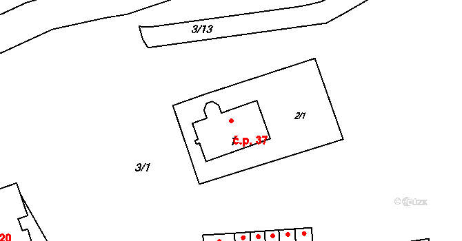 Pístov 37, Jihlava na parcele st. 1 v KÚ Pístov u Jihlavy, Katastrální mapa