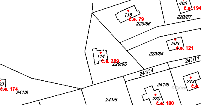 Hostěradice 309, Kamenný Přívoz na parcele st. 114 v KÚ Hostěradice, Katastrální mapa