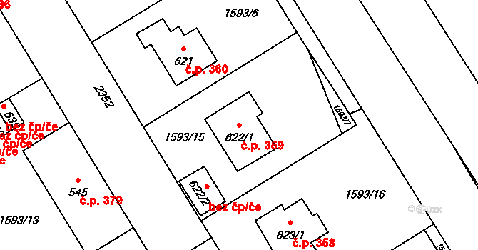 Dašice 359 na parcele st. 622/1 v KÚ Dašice, Katastrální mapa
