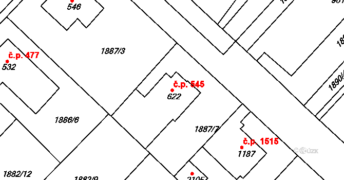 Tišnov 545 na parcele st. 622/1 v KÚ Tišnov, Katastrální mapa