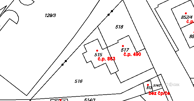 Rýmařov 863 na parcele st. 515 v KÚ Rýmařov, Katastrální mapa