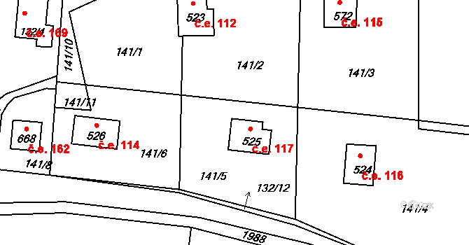 Krhanice 117 na parcele st. 525 v KÚ Krhanice, Katastrální mapa