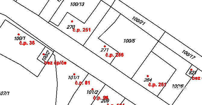 Cerhenice 256 na parcele st. 271 v KÚ Cerhenice, Katastrální mapa