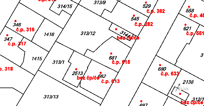 Brandýs nad Labem 615, Brandýs nad Labem-Stará Boleslav na parcele st. 681 v KÚ Brandýs nad Labem, Katastrální mapa