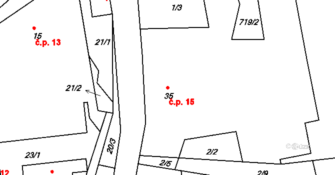 Čtveřín 15 na parcele st. 35 v KÚ Čtveřín, Katastrální mapa