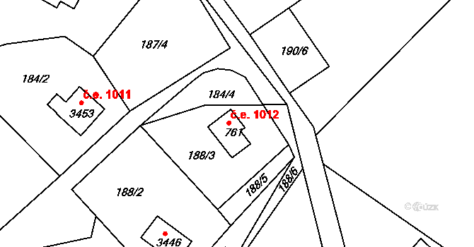 Ostravice 1012 na parcele st. 761 v KÚ Staré Hamry 2, Katastrální mapa