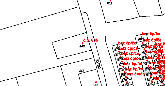 Mnichovo Hradiště 835 na parcele st. 449 v KÚ Mnichovo Hradiště, Katastrální mapa