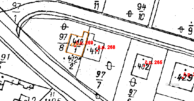 Bezdružice 268 na parcele st. 411 v KÚ Bezdružice, Katastrální mapa