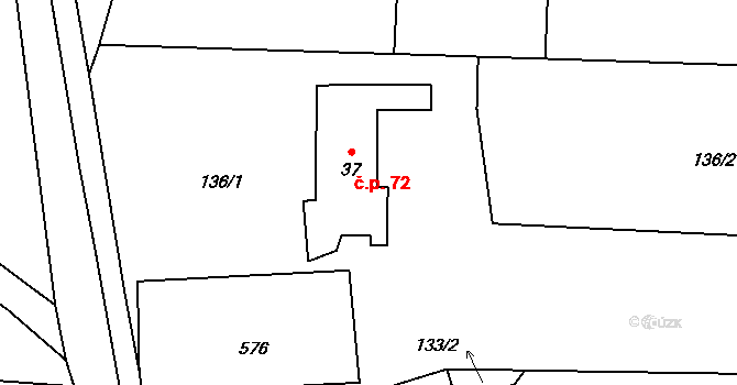 Lipina 72 na parcele st. 37 v KÚ Stachov u Šternberka, Katastrální mapa