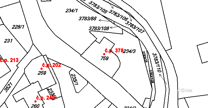Cvikov II 378, Cvikov na parcele st. 759 v KÚ Cvikov, Katastrální mapa