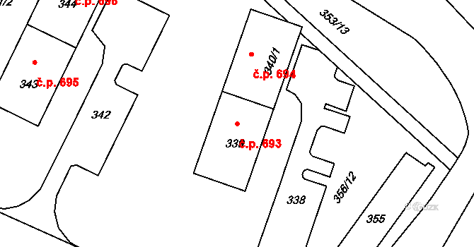 Lutyně 693, Orlová na parcele st. 339 v KÚ Horní Lutyně, Katastrální mapa