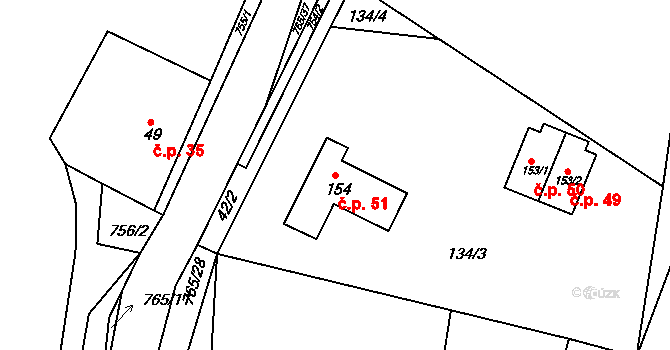 Rviště 51, Orlické Podhůří na parcele st. 154 v KÚ Rviště, Katastrální mapa