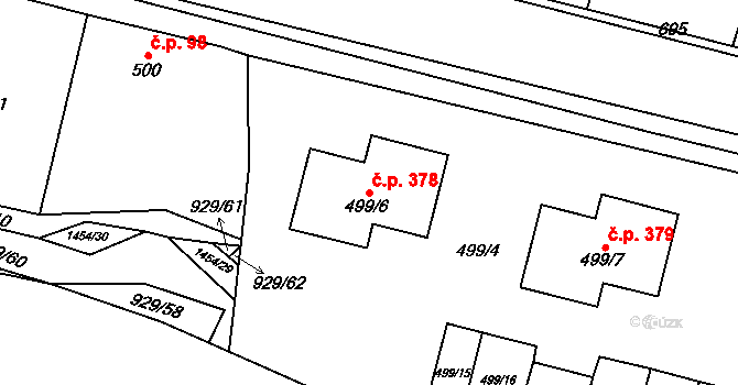 Kostomlaty nad Labem 378 na parcele st. 499/6 v KÚ Kostomlaty nad Labem, Katastrální mapa