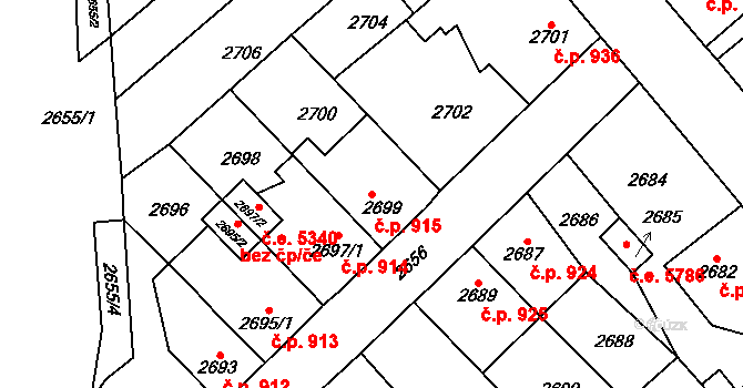 Kadaň 915 na parcele st. 2699 v KÚ Kadaň, Katastrální mapa