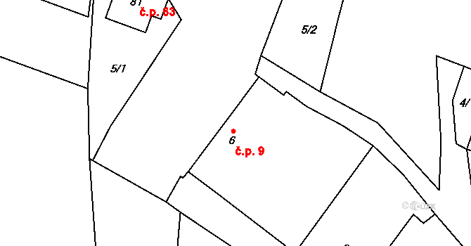 Vesce 9 na parcele st. 6 v KÚ Vesce u Soběslavi, Katastrální mapa