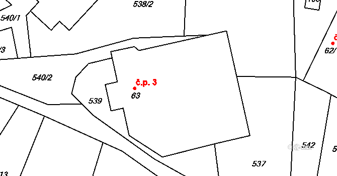 Útěchovičky 3, Pelhřimov na parcele st. 63 v KÚ Chvojnov, Katastrální mapa