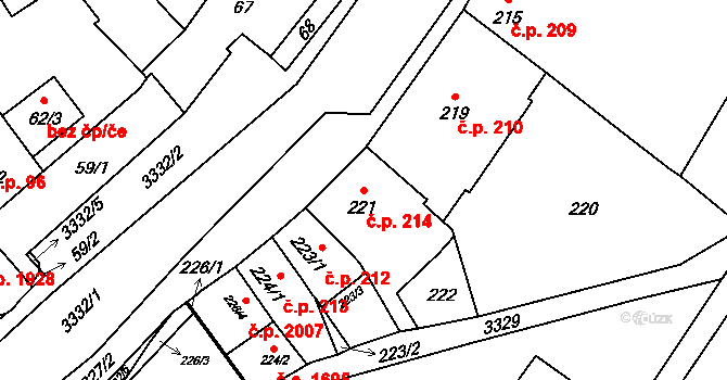 Pelhřimov 214 na parcele st. 221 v KÚ Pelhřimov, Katastrální mapa