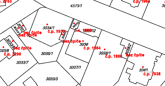 Teplice 1884 na parcele st. 3036 v KÚ Teplice, Katastrální mapa