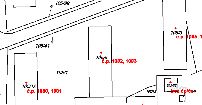 Frýdlant 1082,1083, Frýdlant nad Ostravicí na parcele st. 105/5 v KÚ Frýdlant nad Ostravicí, Katastrální mapa